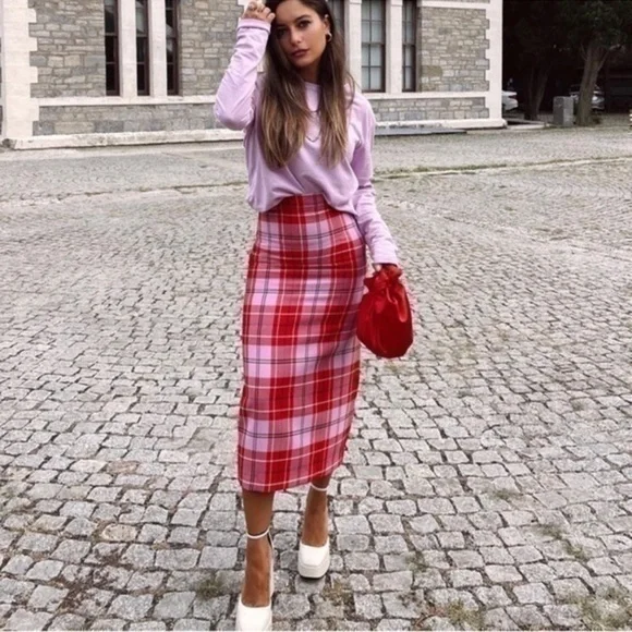ZARA PLAID MIDI SKIRT - Picture 6 of 10